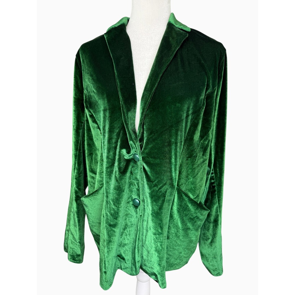 Women's Large Emerald Green Velvet Velour Blazer Jacket 2 Button Holiday